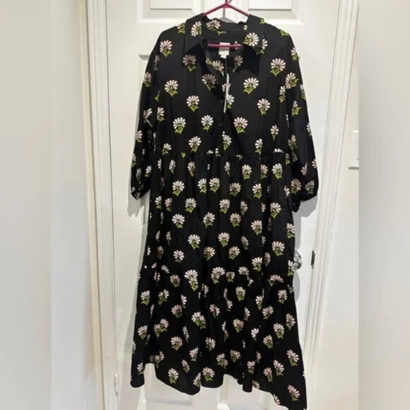 Maeve Bettina Black Floral Midi Dress 1X Anthropologie - Picture 3 of 11